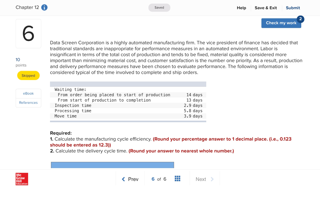  Chapter 12 Saved Help Save & Exit Submit Check my work