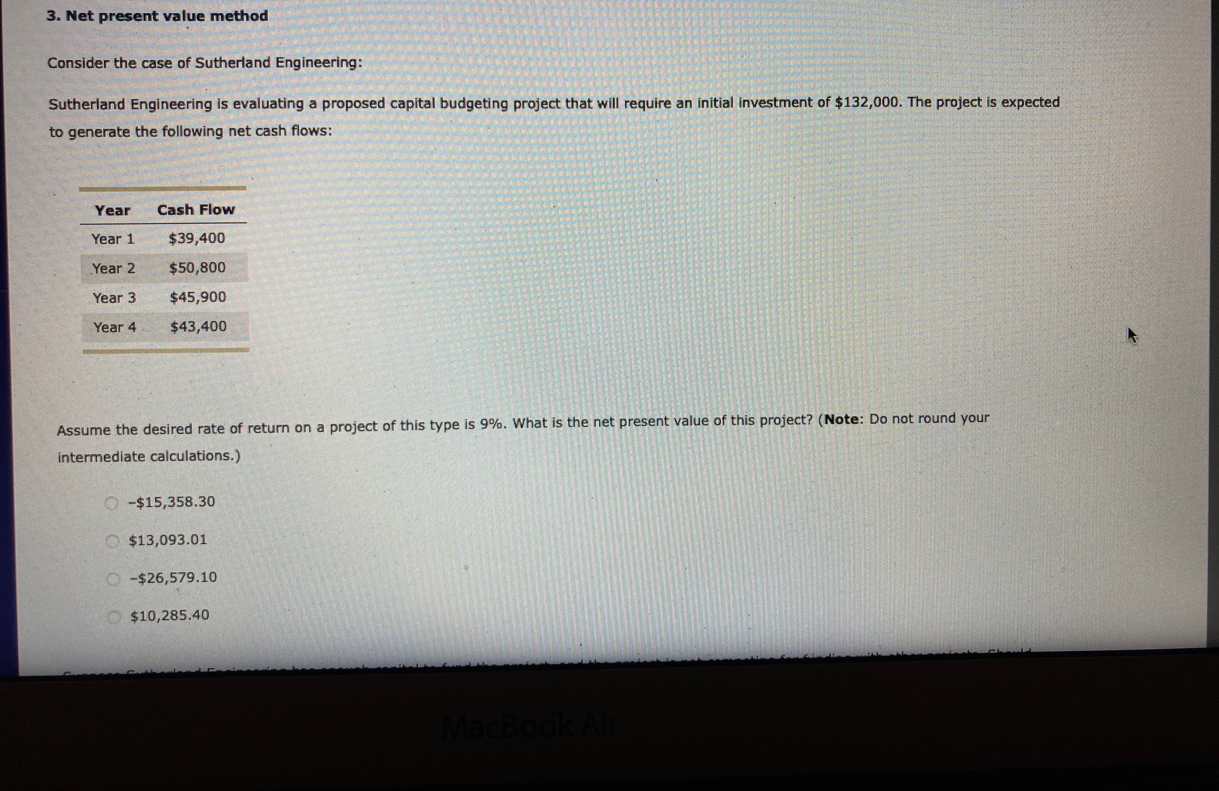  Net present value method 