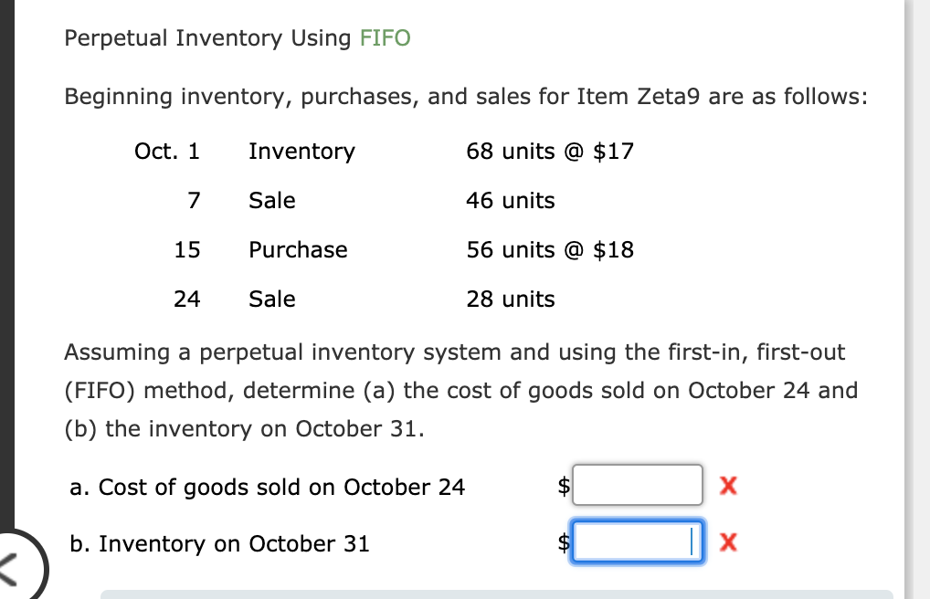 A) B) Perpetual Inventory Using FIFO Beginning inventory, purchases, and sales for