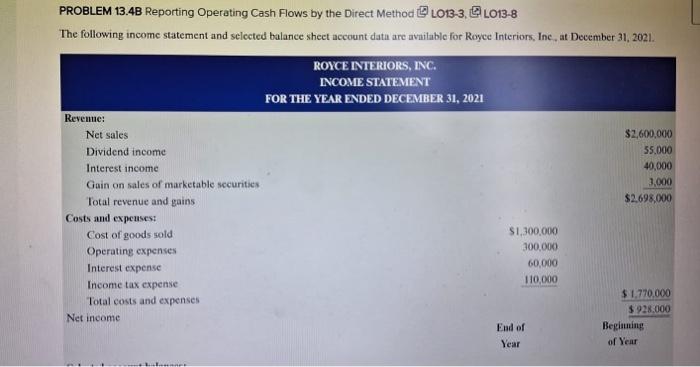  PROBLEM 13.4B Reporting Operating Cash Flows by the Direct Method LO13-3,