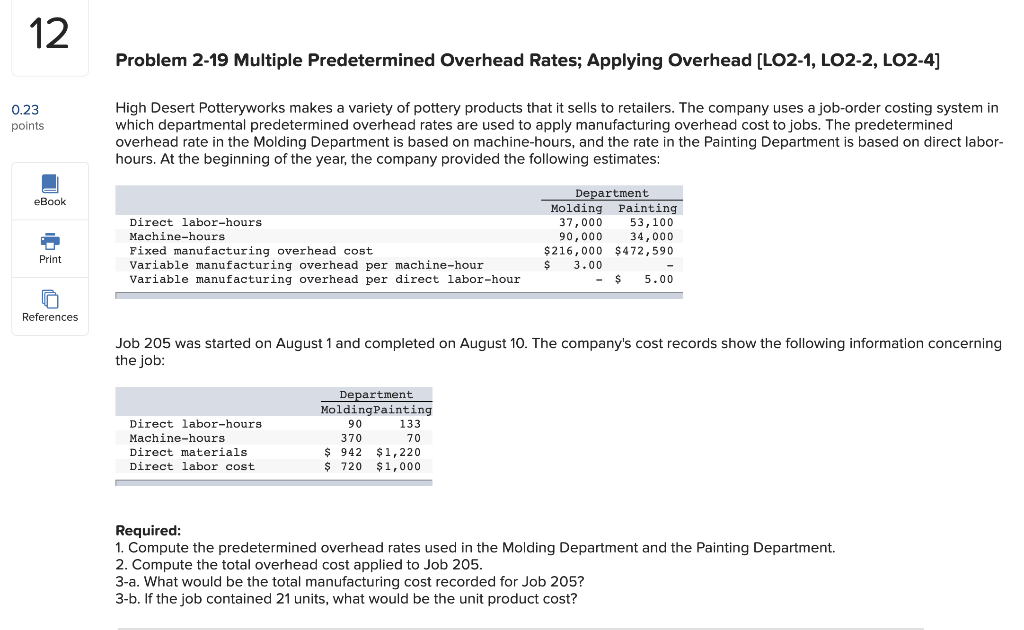  12 Problem 2-19 Multiple Predetermined Overhead Rates; Applying Overhead [LO2-1, LO2-2,
