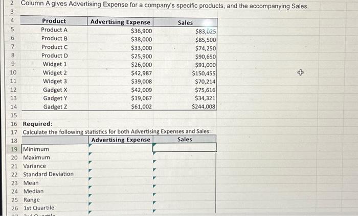  PLEASE ANSWER WITH FORMULAS FOR EXCEL (EXAMPLE. =SUM(B1:B2)) 2 Column A