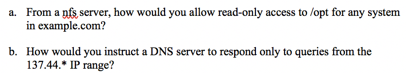 From a nfs server, how would you allow read-only access to