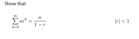  Show that k=0ark=1rar