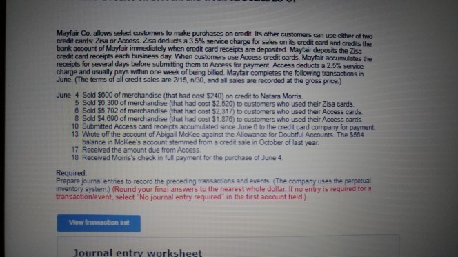  ch 7 Mayfair Co. allows select customers to make purchases on