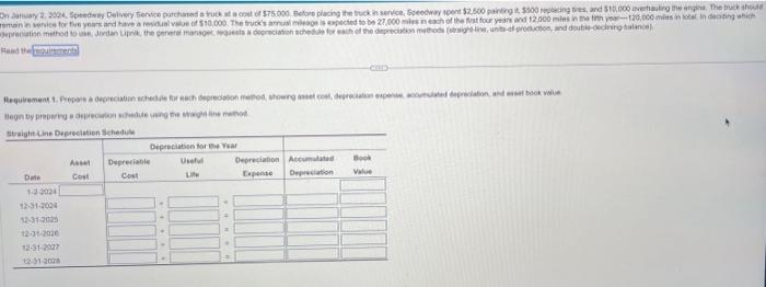  Requirements 1. Prepare a depreciation schedule for each depreciation method, showing