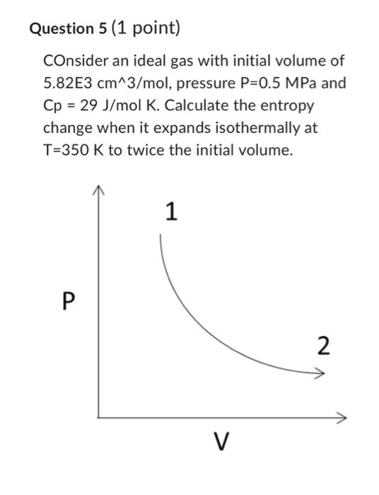  Question 5 (1 point) COnsider an ideal gas with initial volume
