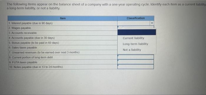on the balance sheet of a company with a one year operating
