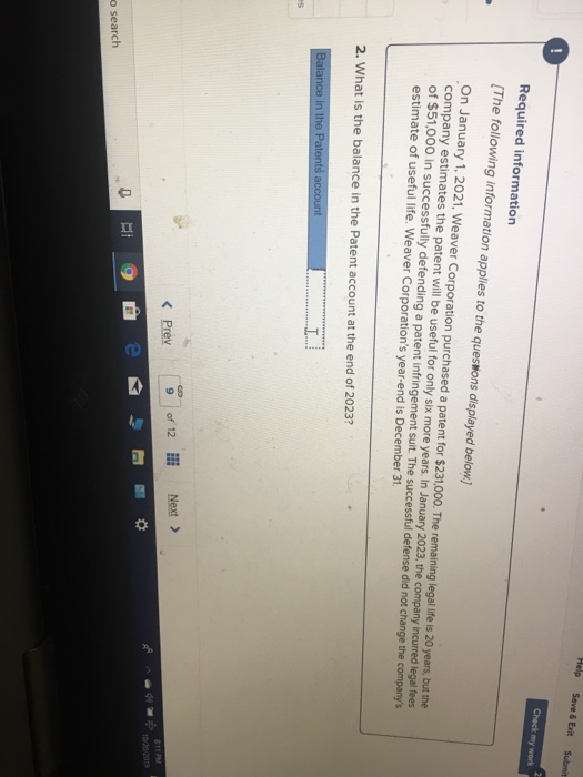  Help Save & Exit Submit Check my work Required information [The