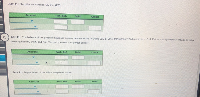 Music Unadjusted Trial Balance July 31, 2019 Account No. Debit Balances Credit
