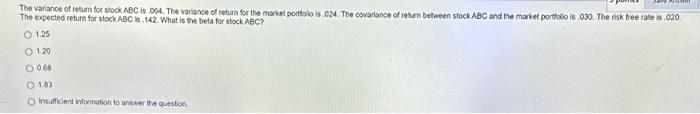  The expected return for stock.ABC in . 142. What is the