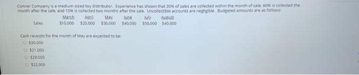  Conner Company is a medium-sized toy distributor. Experience has shown that