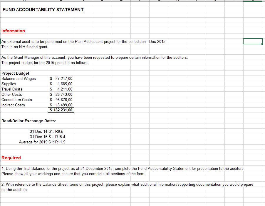  Answer sheet FUND ACCOUNTABILITY STATEMENT Information An external audit is to