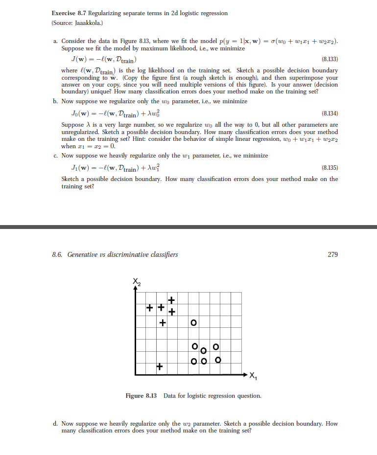 Exercise 8.7 Regularizing separate terms in 2d logistic regression (Source: Jaaakkola.)