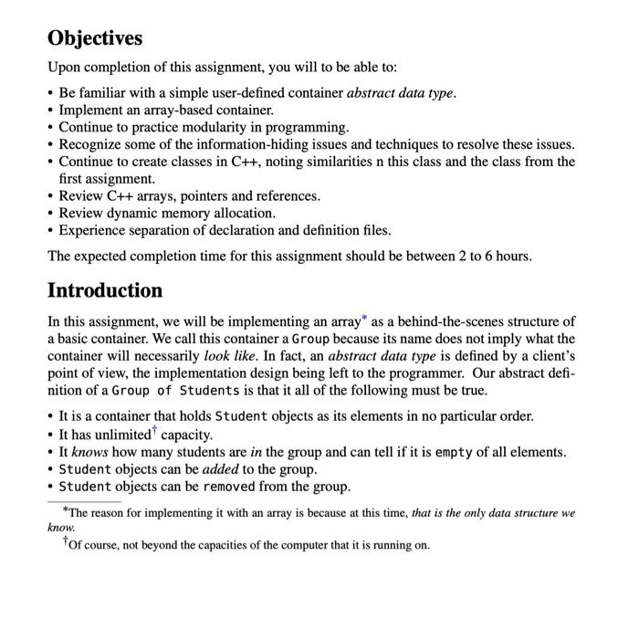  language: C++ all the instructions provided below. Objectives Upon completion of