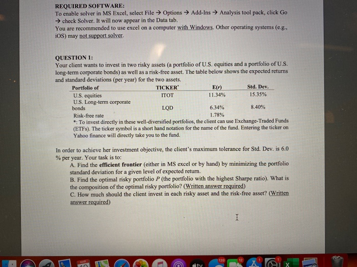  REQUIRED SOFTWARE: To enable solver in MS Excel, select File Options