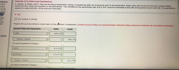 I need the answer for option d) Exercise 12-2 (Part Level Submission)