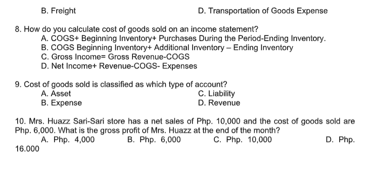 applicable to sari-sari stores? A. Merchandise Inventory C. Perpetual Inventory system B.