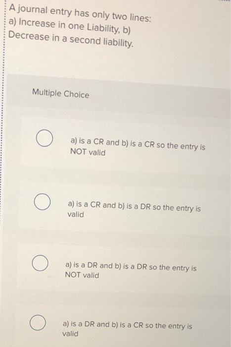 Revenue account, b) Increase in an Expense account. Multiple Choice O a)