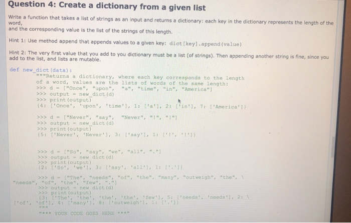  Question 4: Create a dictionary from a given list rite a