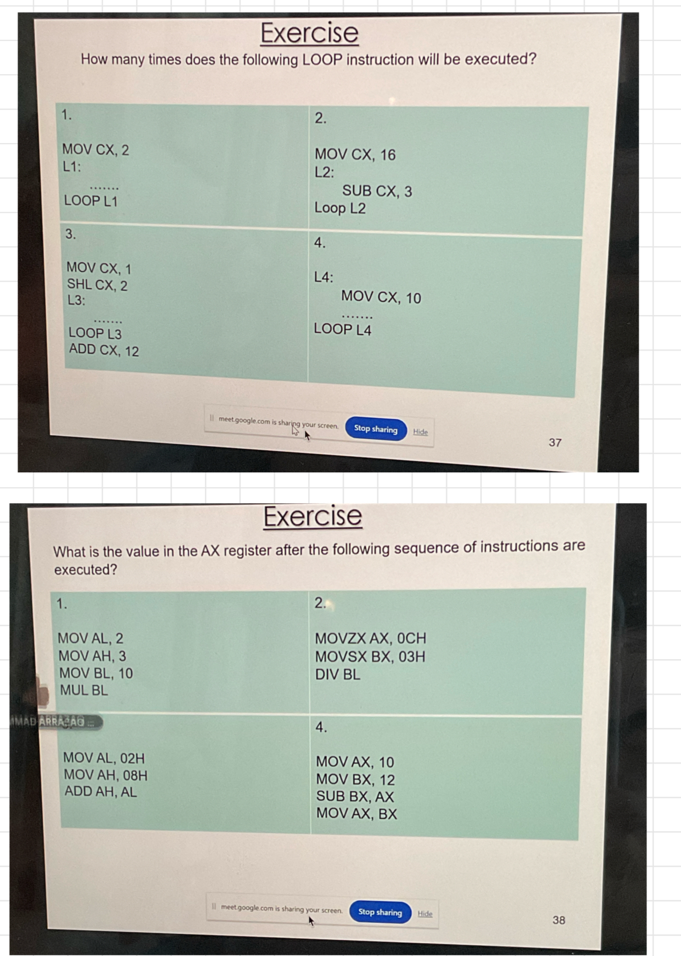  Exercise How many times does the following LOOP instruction will be