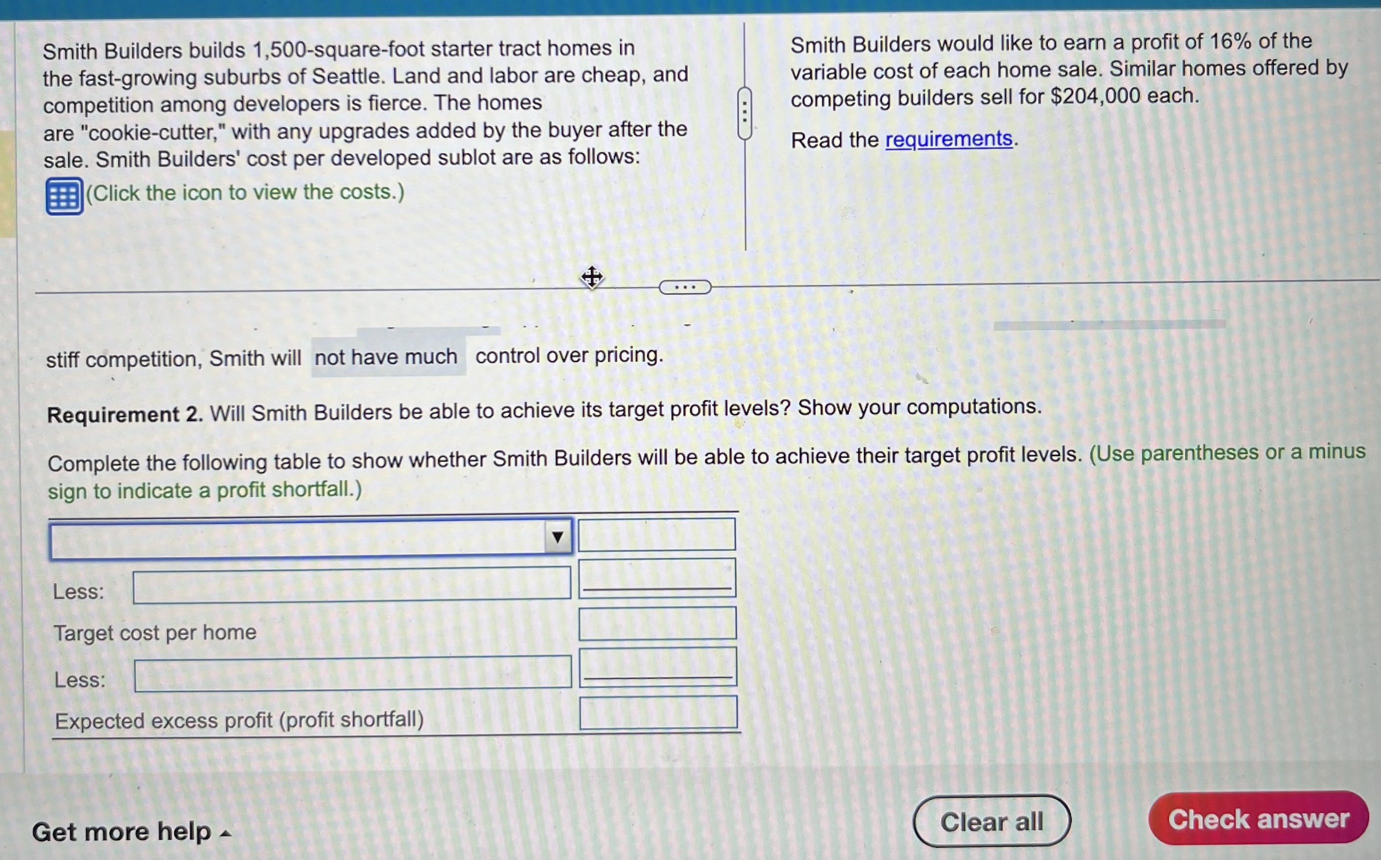 Builders would like to earn a profit of 16% of the the