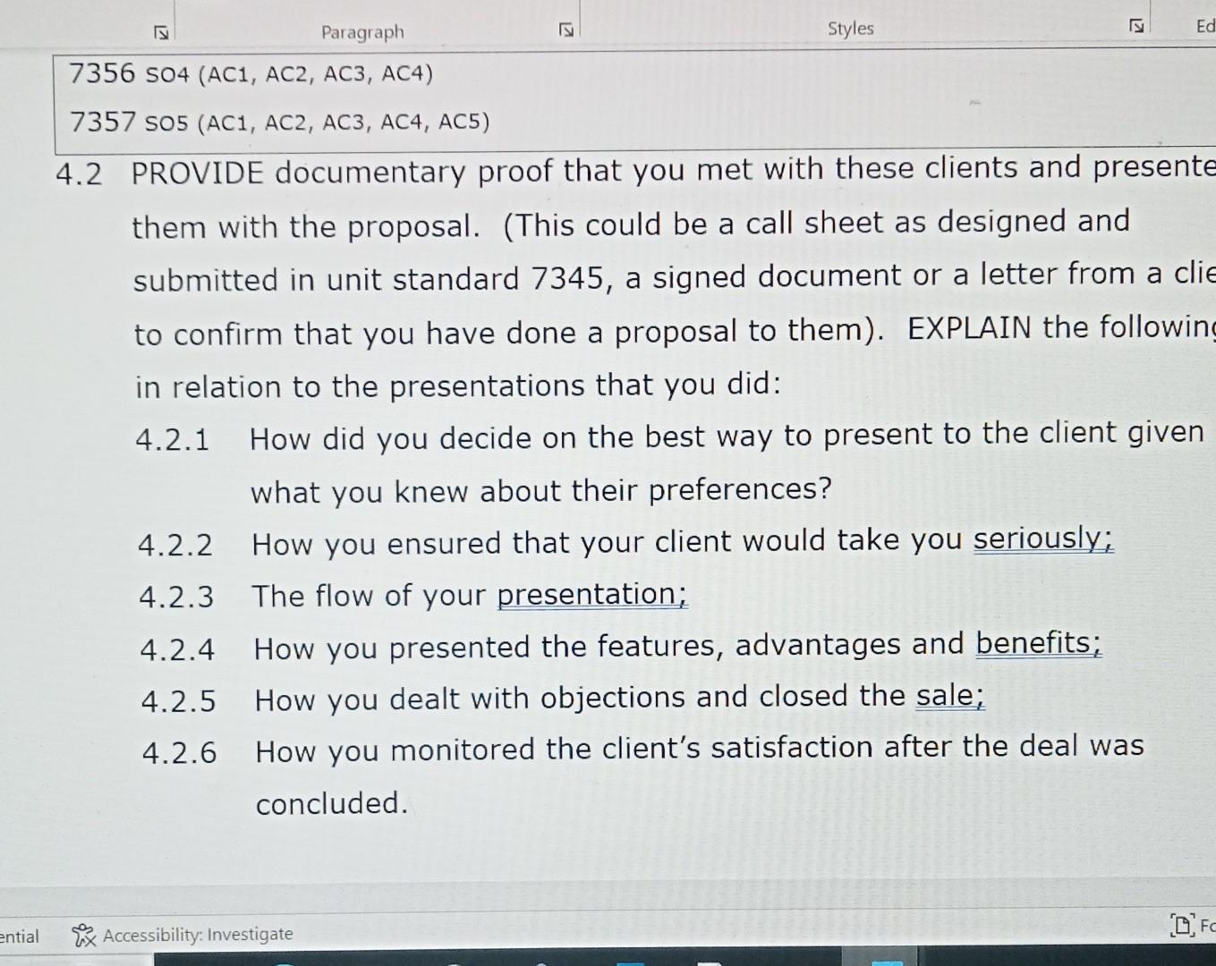  2 PROVIDE documentary proof that you met with these clients and