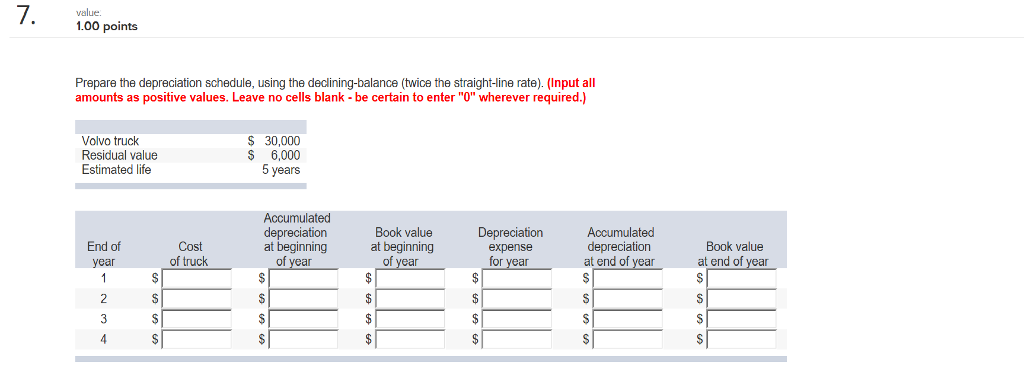 calculations.) Cost of machine 98,200 Residual value 4,700 5 years Useful life