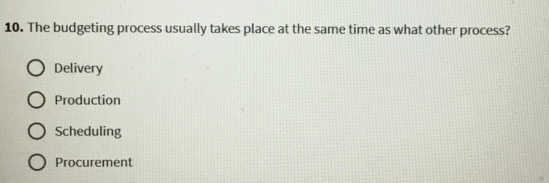  The budgeting process usually takes place at the same time as