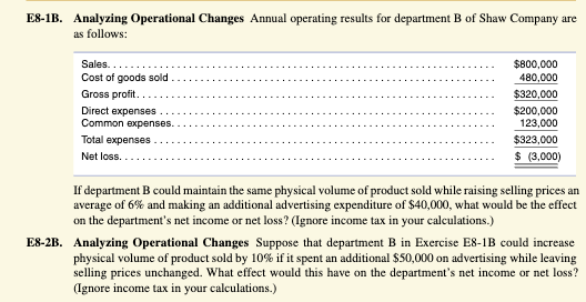 E8-2B Analyzing Operational Changes E8-1B. Analyzing Operational Changes Annual operating results for