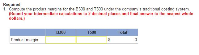 component parts-the B300 and the T500. An absorption costing income statement for