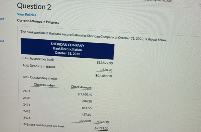  Question 2 View Policies Current Attempt in Progress The bank portion