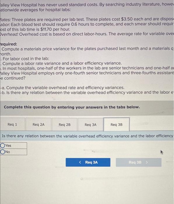 lab costs. Mr. Fleming has asked you to evaluate costs in the
