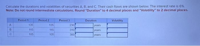  please explain with excel if needed Calculate the durations and volatilities