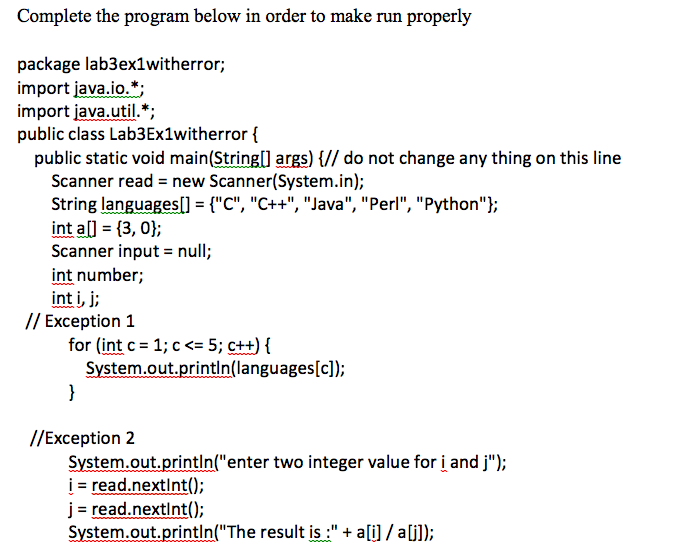 using java netbeans please help me to solve this... Complete the program