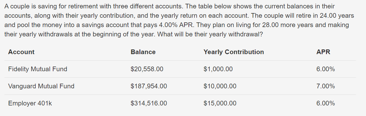 ROUND ANSWER TO 2 DECIMALS A couple is saving for retirement with