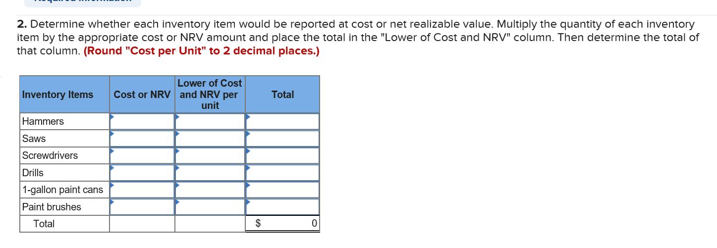 improvement store, like Lowes, carries the following items: Required information Problem 6-4B