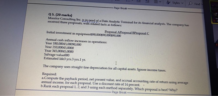  A Styles v e find Page Break Q5. (20 marks) Monitor