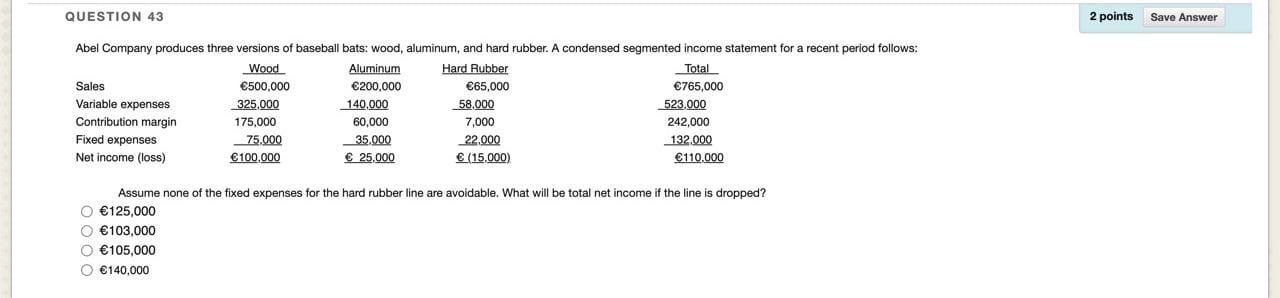 please solve in 10min i will upvote QUESTION 43 Abel Company produces