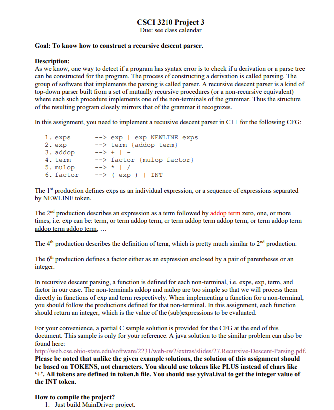  //main.cpp /* Simple integer arithmetic calculator according to the following BNF