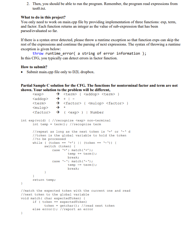 exps --> exp | exp NEWLINE exps exp --> term {addop term}