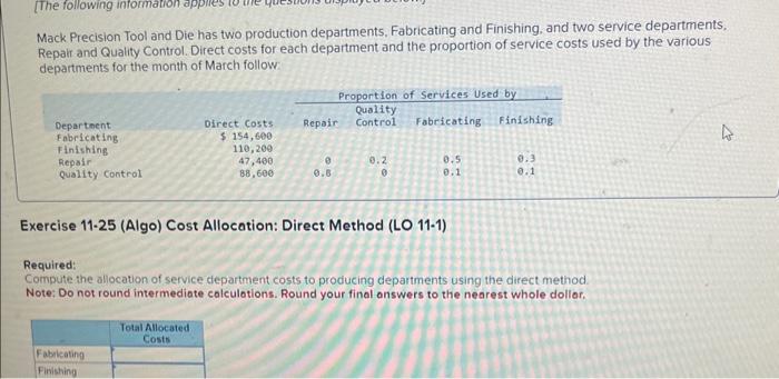  2 part one question Mack Precision Tool and Die has two