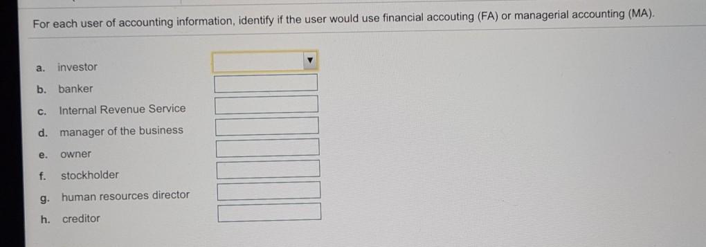  please solve b c d also For each user of accounting