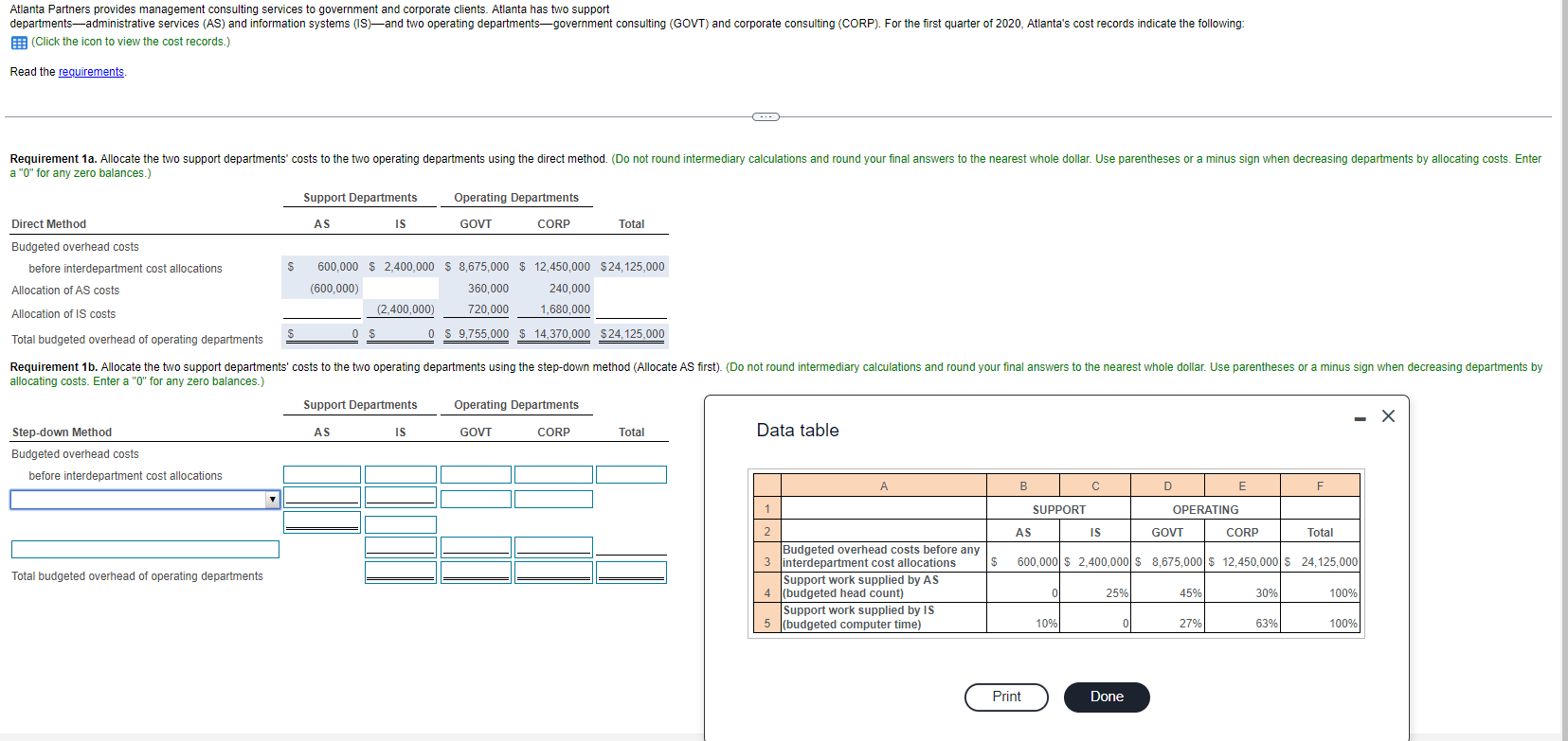  a "0" for any zero balances.) allocating costs. Enter a "0"