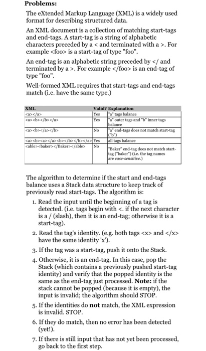 Problems: The eXtended Markup Language (XML) is a widely used format
