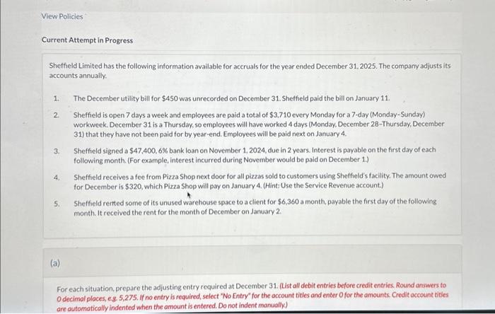  For each situation, prepare the adjusting entry required at December 31.