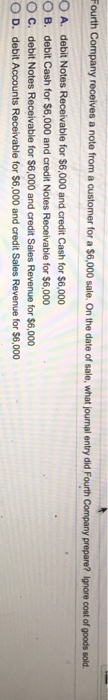  ourth Company receives a note from a customer for a $6,000