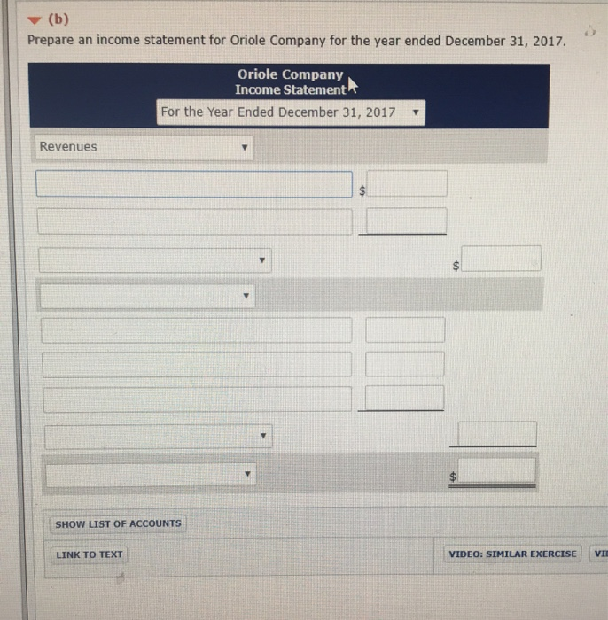 taken from Oriole Company's 2017 income statement and balance sheet. Cash $