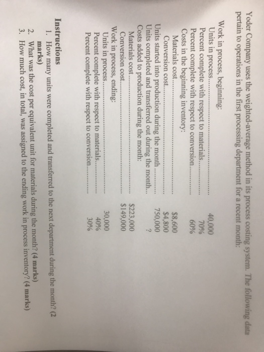  Yoder Company uses the weighted-average method in its process costing system.