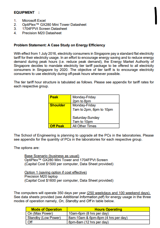  EQUIPMENT 1. Microsoft Excel 2. OptiPlex TM GX280 Mini Tower Datasheet